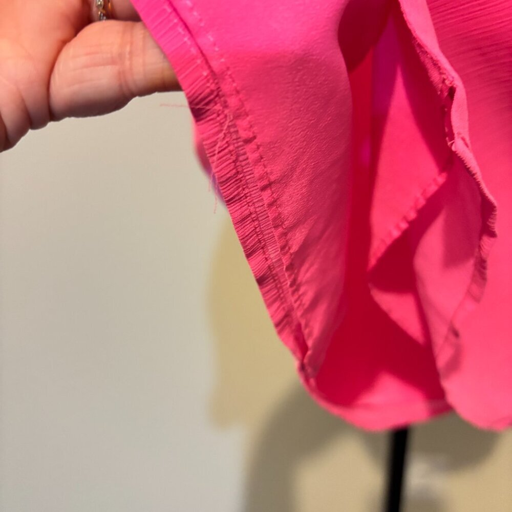 J. Crew Pink Ruffle Short Sleeve Button Front Blouse - Picture 8 of 11